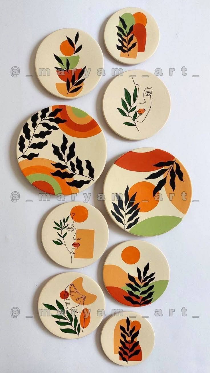 Hand Painted Ceramic Coaster Set