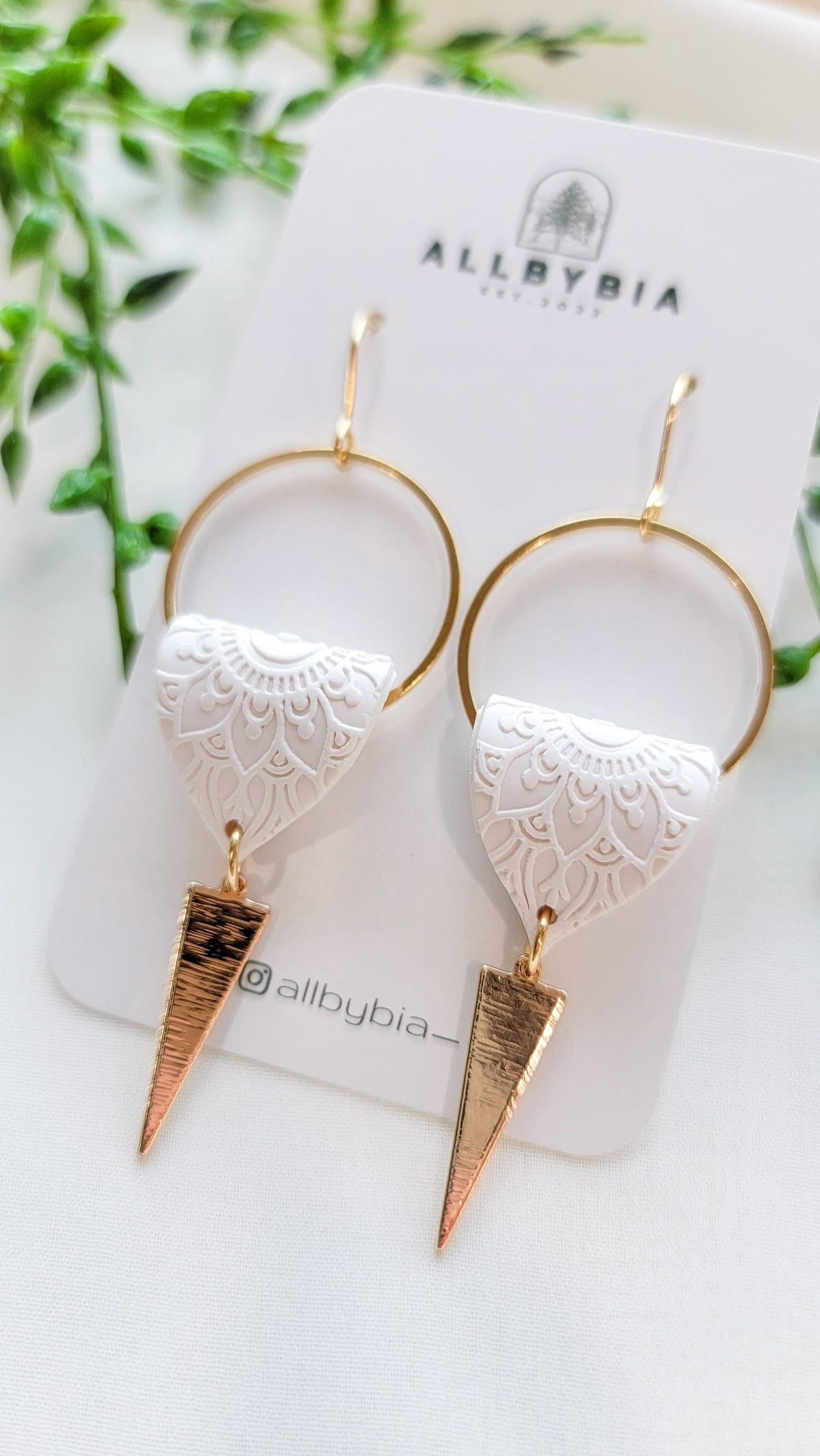 White Mandala Lotus Hoop Earrings