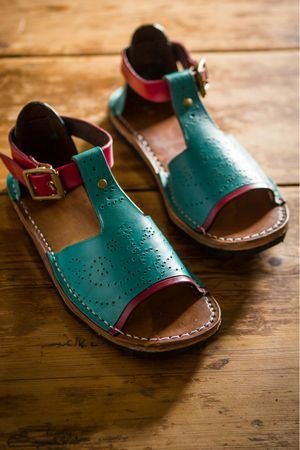 Colorful Leather T-Strap Sandals