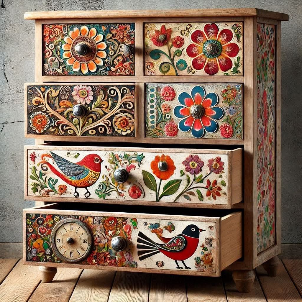 Hand Painted Folk Art Chest of Drawers