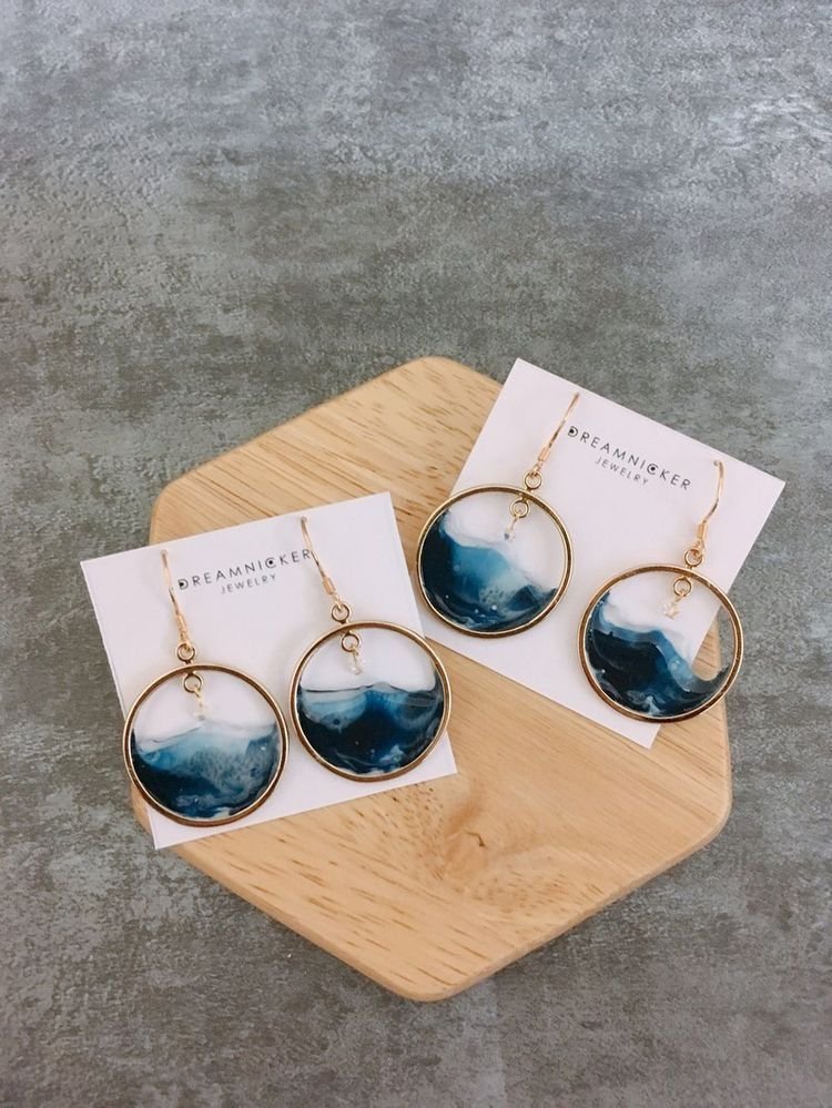 Ocean Wave Resin Hoop Earrings
