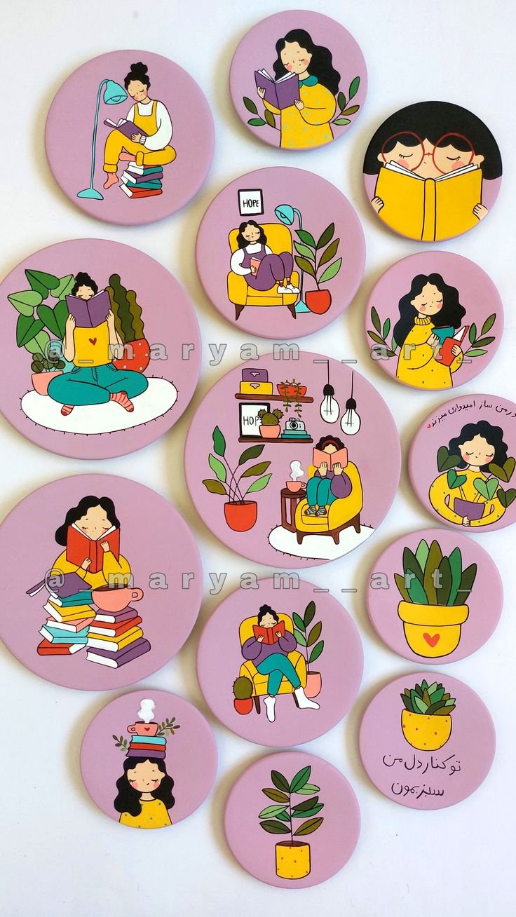 Hand Painted Book Lover Magnet Set
