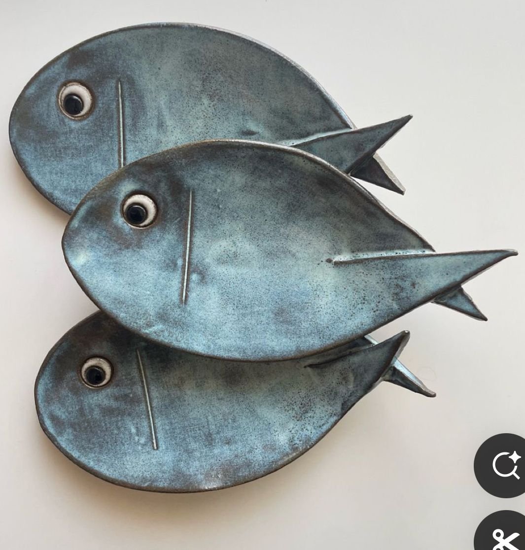 Teal Fish Ceramic Serving Plates Set