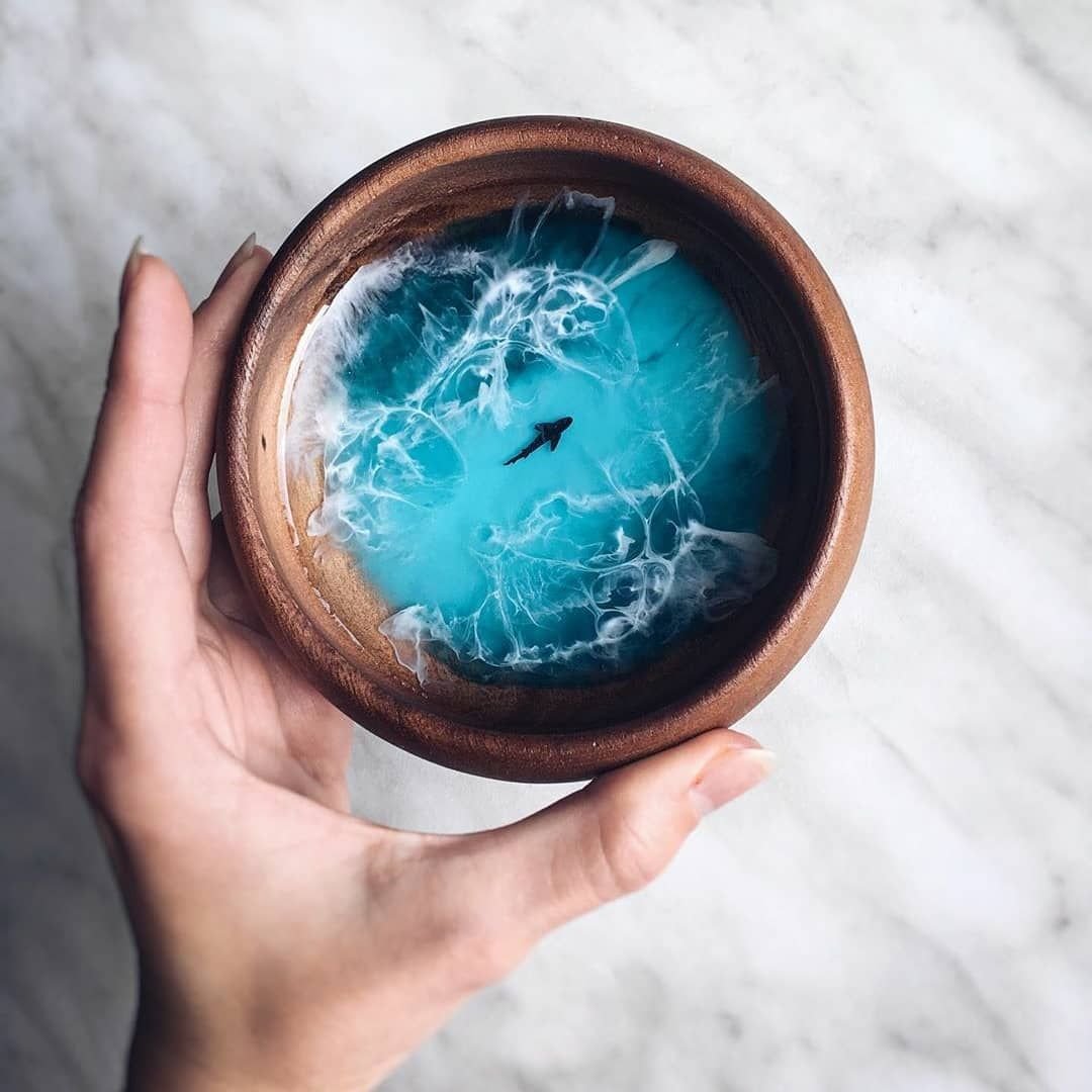 Ocean Wave Resin Wooden Bowl