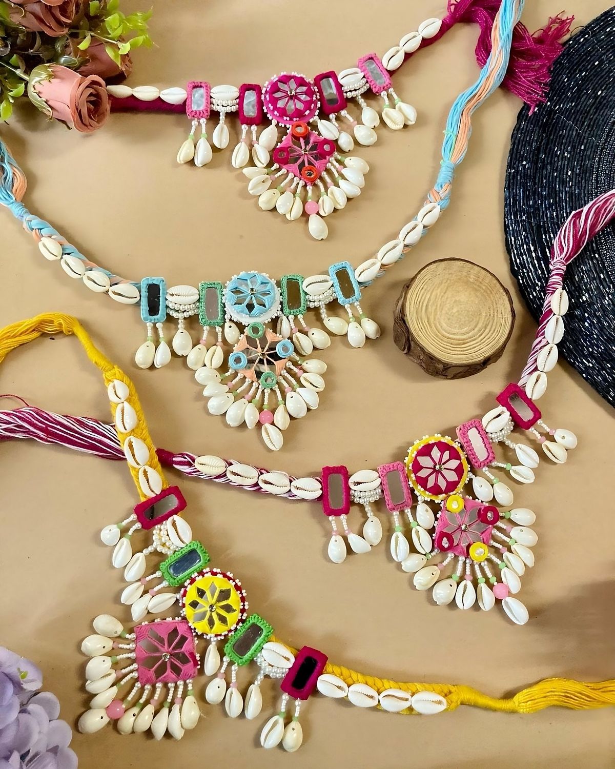 Colorful Shell Macrame Statement Necklace Set