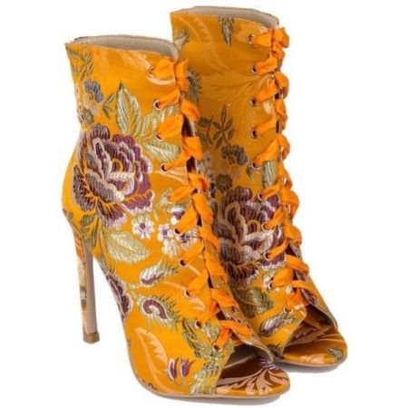 Embroidered Ankle Boots Yellow