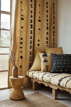 Handcrafted Tribal Print Cushion & Curtain Set – Earthy Boho Home Décor