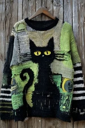 Colorful Patchwork Cat Face Sweater